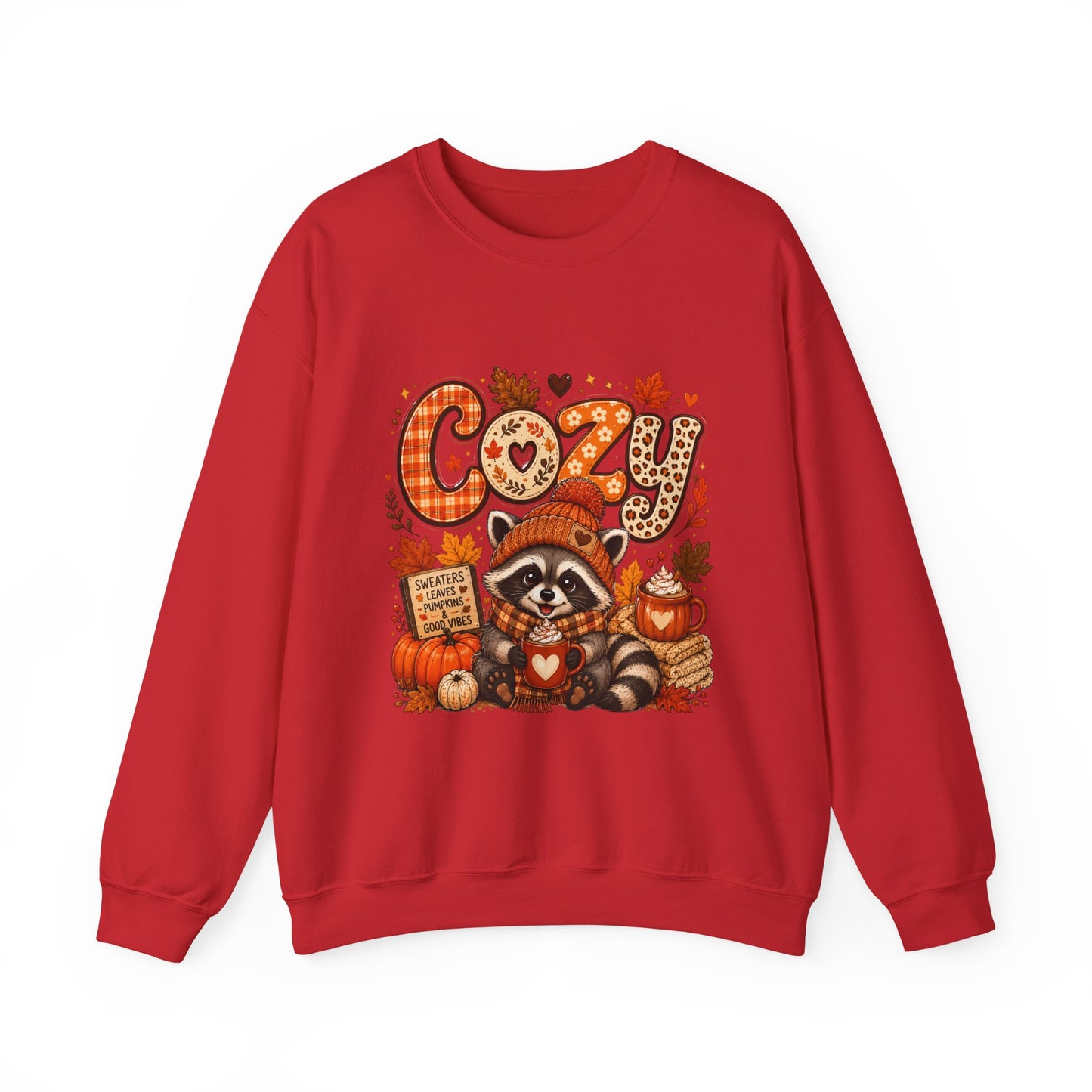 Cozy Raccoon Fall Sweatshirt | Autumn Pumpkins Leaves Plaid