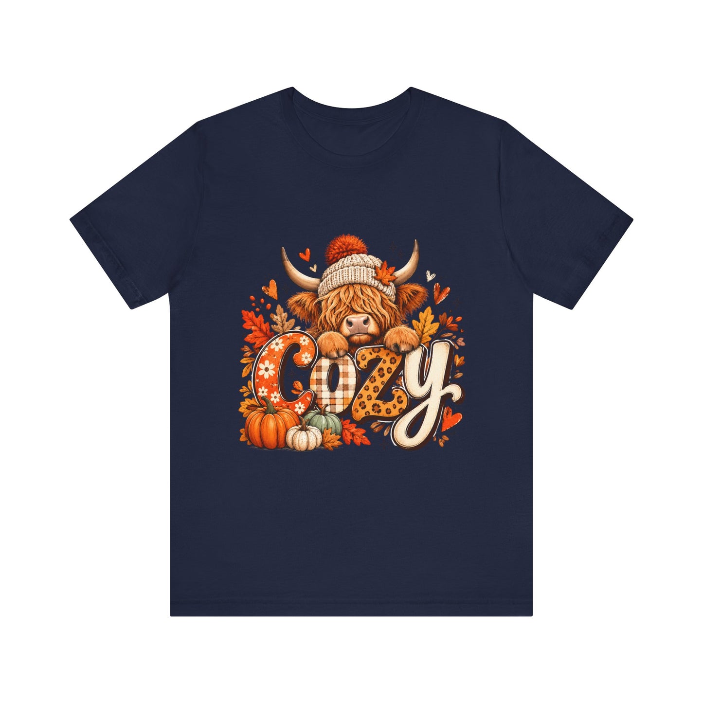 Cozy Highland Cow Autumn Tee | Fall Pumpkin Leaves Sweatshirt Style Shirt