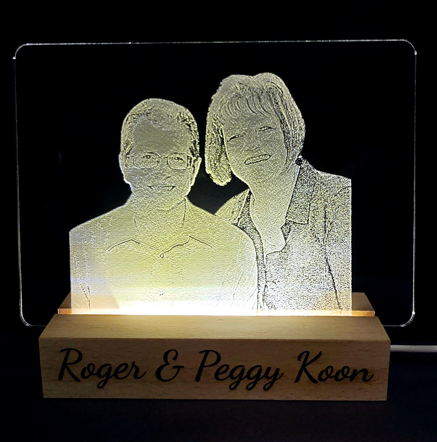 Acrylic sign with wooden LED base