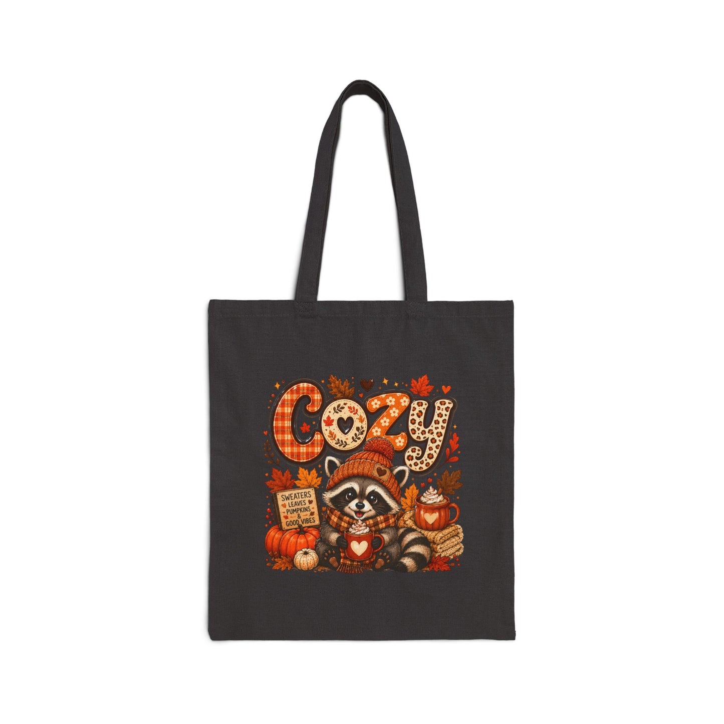 Cozy Raccoon Fall Tote Bag | Autumn Leaves, Pumpkins, Harvest Design