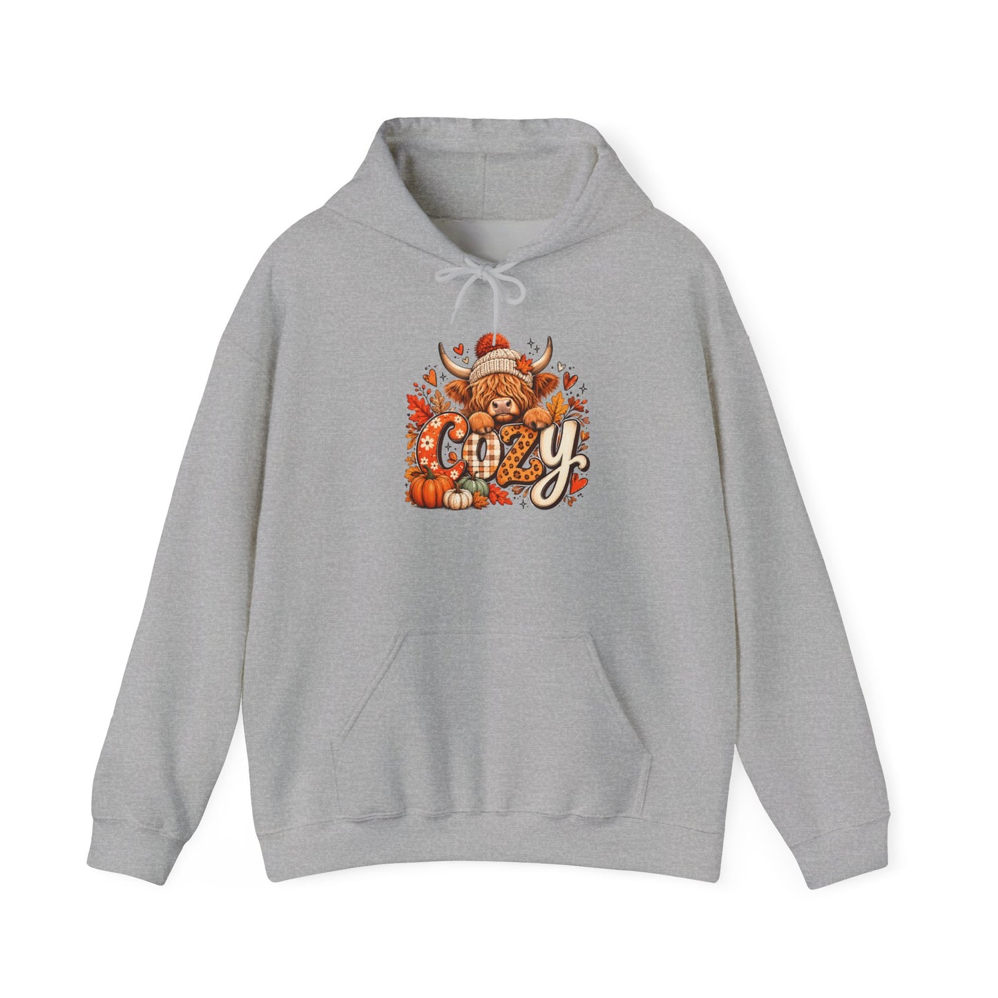 Cozy Highland Cow Hoodie | Autumn Leaves, Cute Cow Illustration