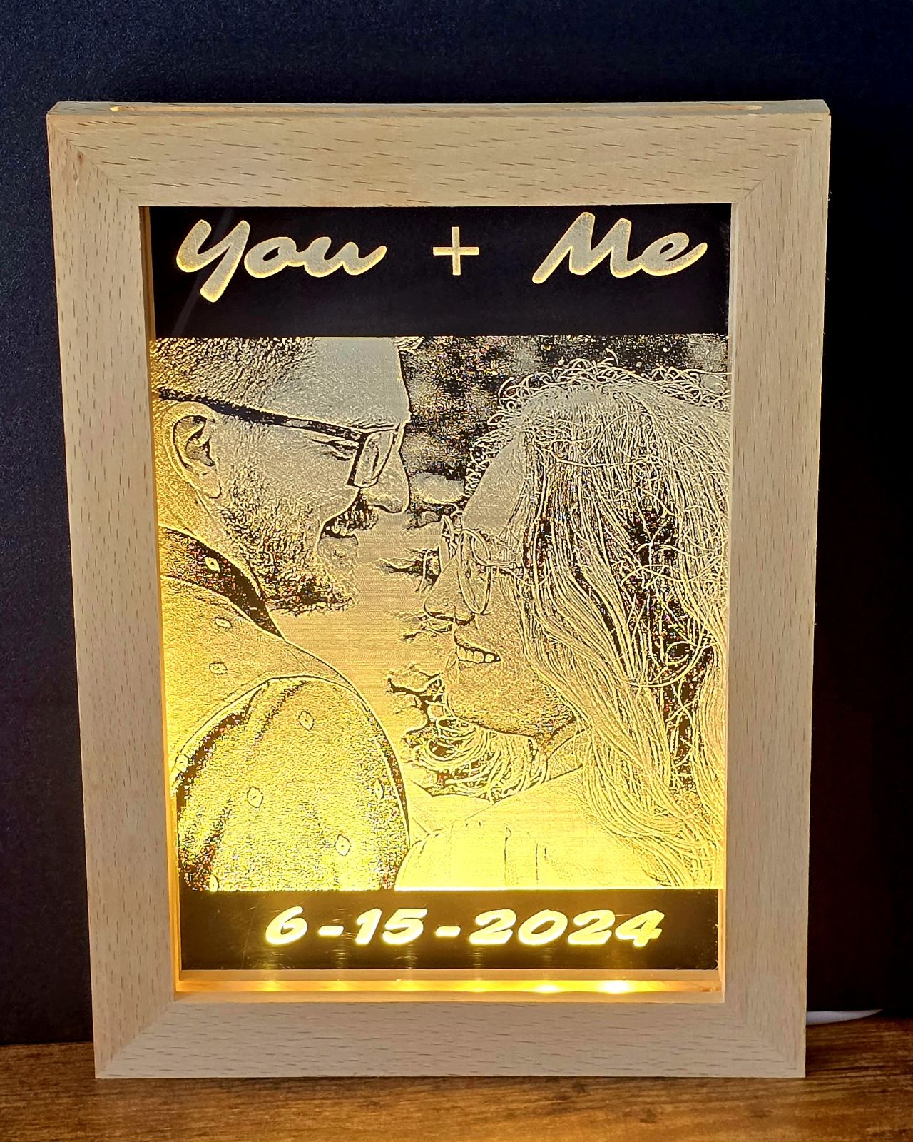 LED Beech Wood Picture Frame w/ Engraved Acrylic