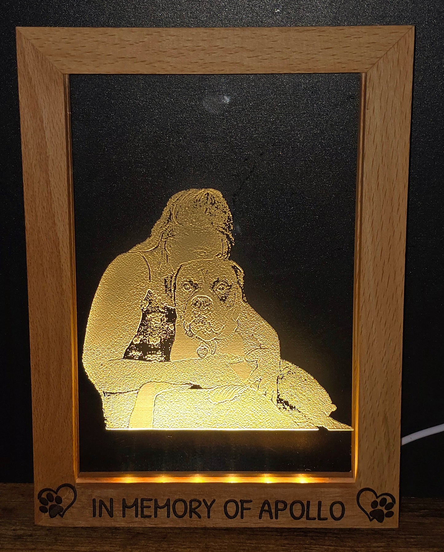LED Beech Wood Picture Frame w/ Engraved Acrylic
