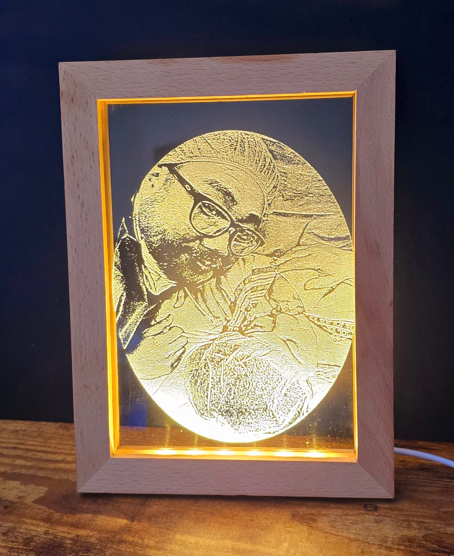 LED Beech Wood Picture Frame w/ Engraved Acrylic