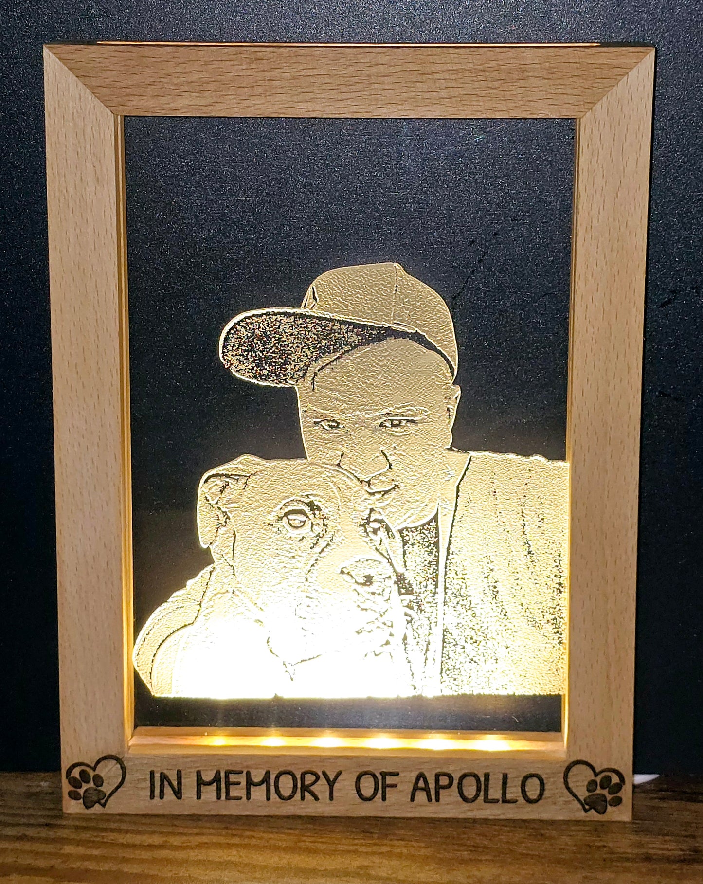 LED Beech Wood Picture Frame w/ Engraved Acrylic