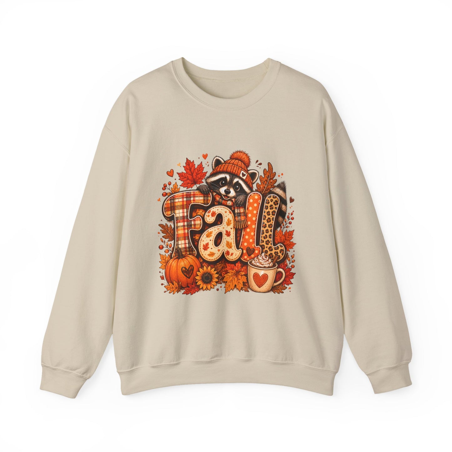 Autumn Raccoon Fall Letters Sweatshirt | Pumpkin Leaves Cozy Season