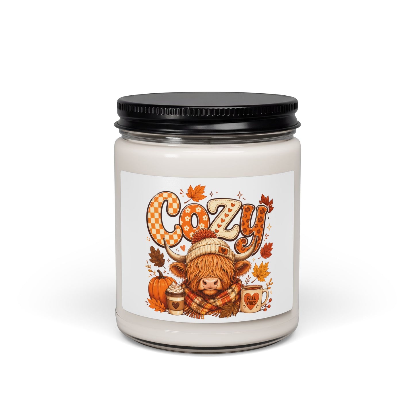 Cozy Highland Cow Candle | Soy Candle, Fall Pumpkin Leaves