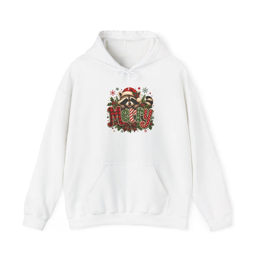 Merry Raccoon Christmas Hoodie – Cute Holiday Graphic Sweatshirt