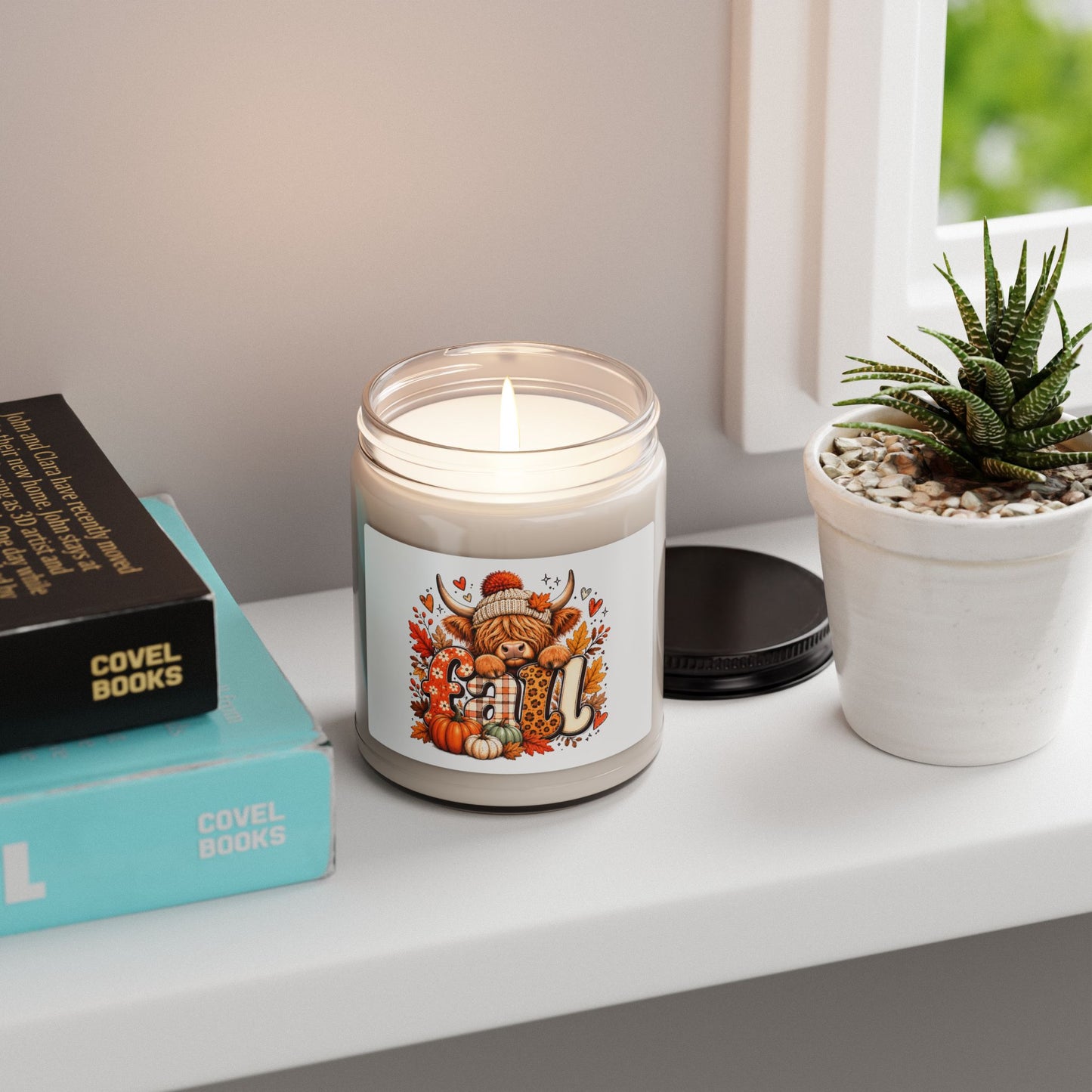 Autumn Highland Cow Candle Scented Soy Candle | Fall Pumpkin Label, 9oz