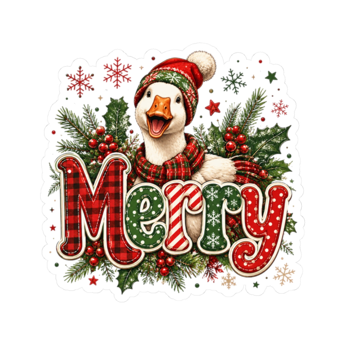 Merry Duck Holiday Sticker — Festive Christmas Kiss-Cut Decal