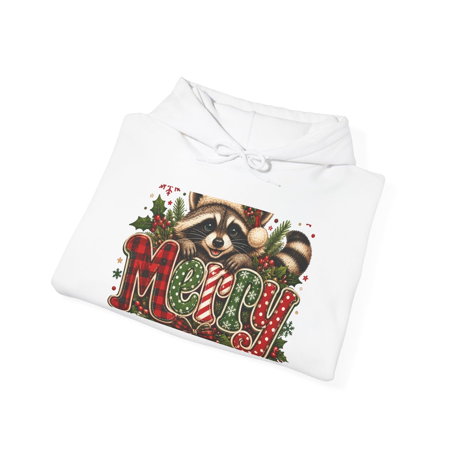 Merry Raccoon Christmas Hoodie – Cute Holiday Graphic Sweatshirt