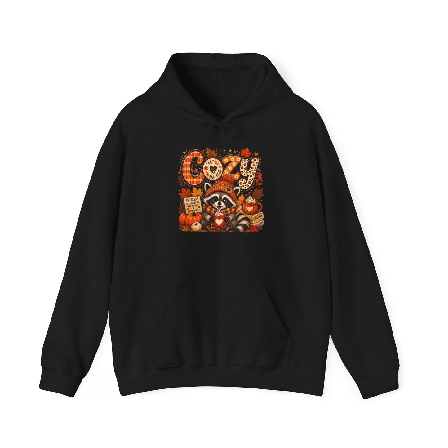 Cozy Autumn Raccoon Hoodie | Fall Leaves Pumpkin Harvest