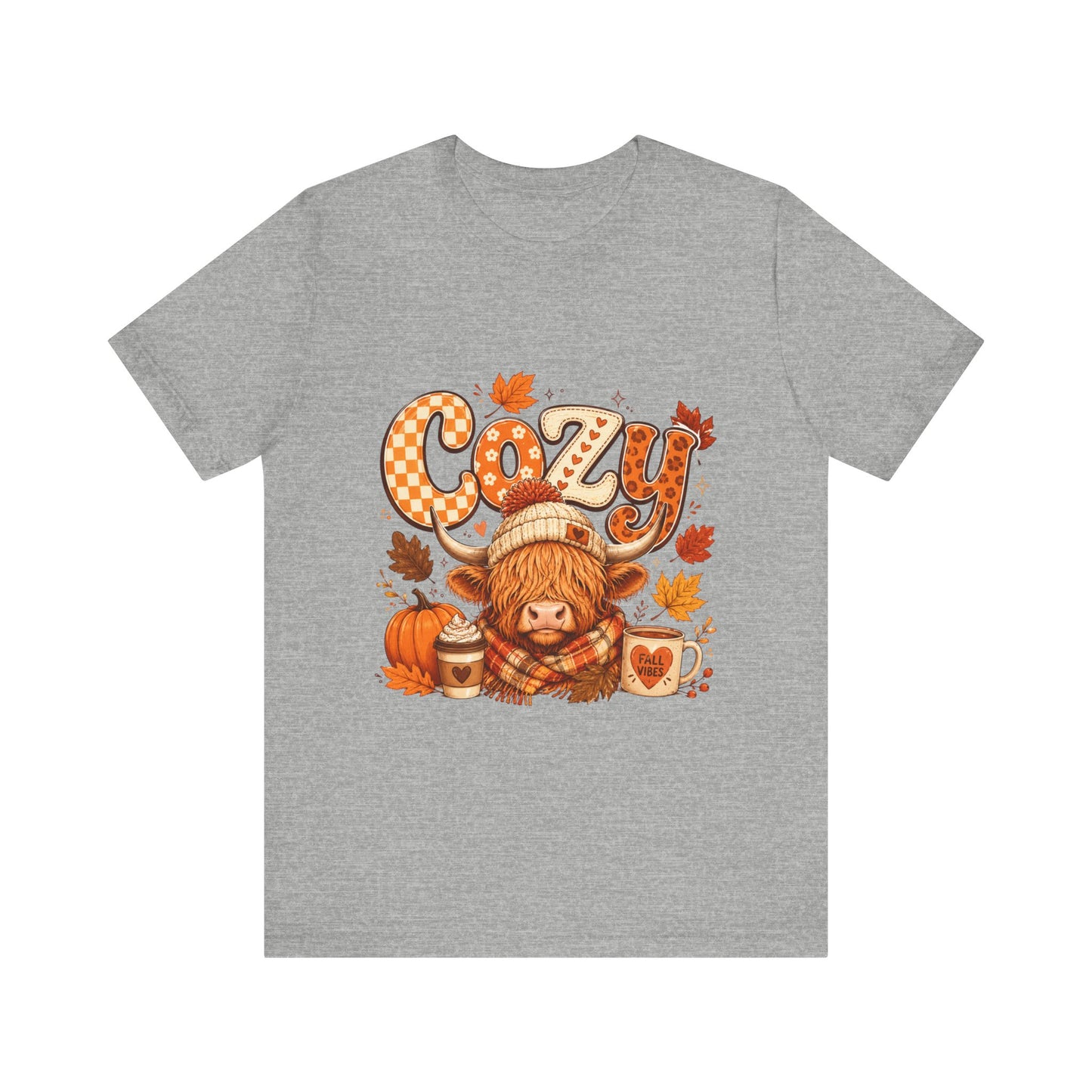 Cozy Highland Cow Tee | Fall Pumpkin Latte Autumn Leaves