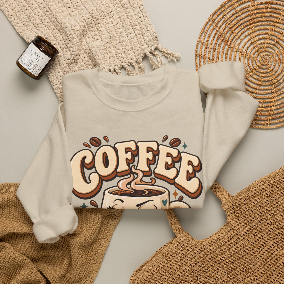 Coffee Crewneck Sweatshirt — “Coffee Because Adulting Is a Little Bitter” Cute Retro Graphic