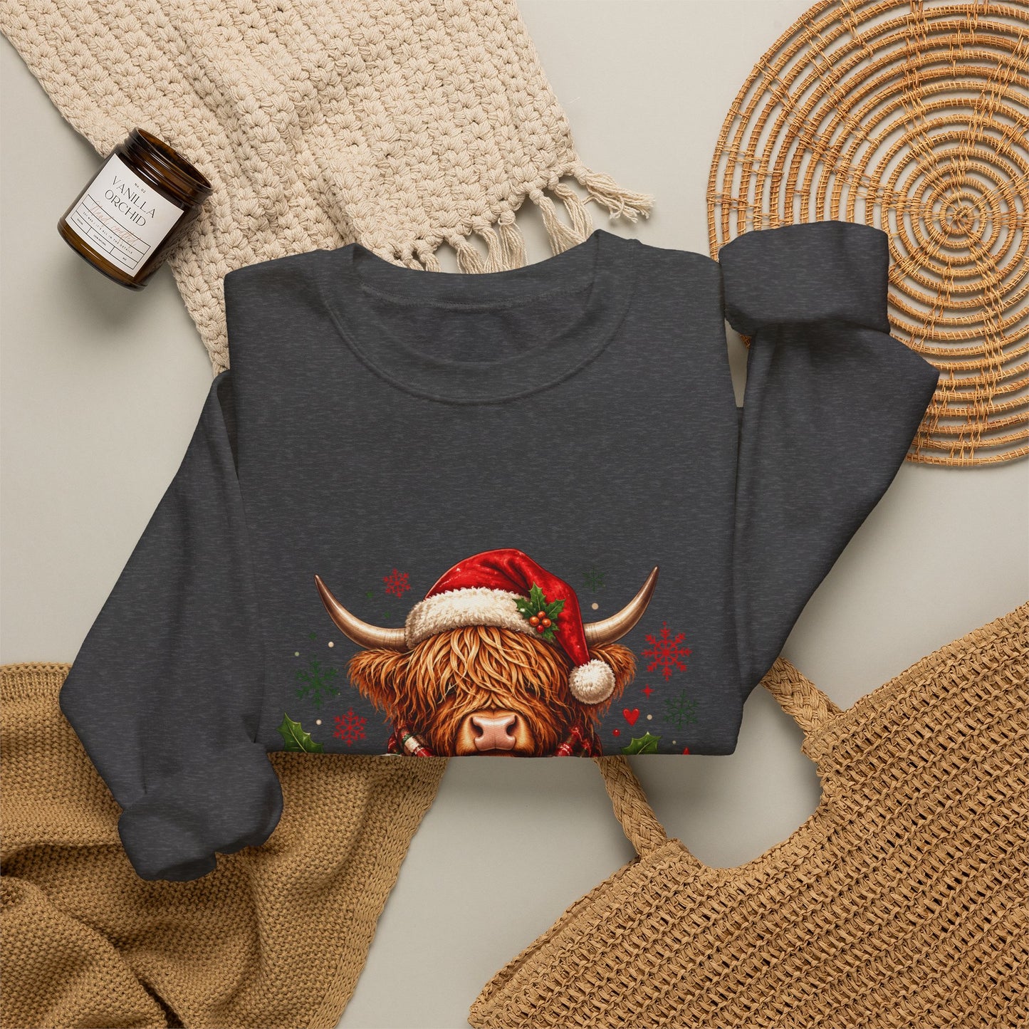 Christmas Highland Cow "Merry" Crewneck Sweatshirt