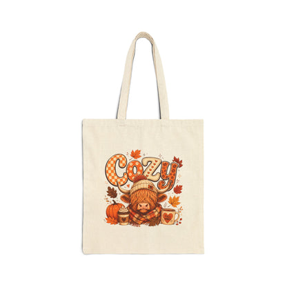 Cozy Fall Bear Tote Bag | Autumn Leaves Pumpkin Coffee