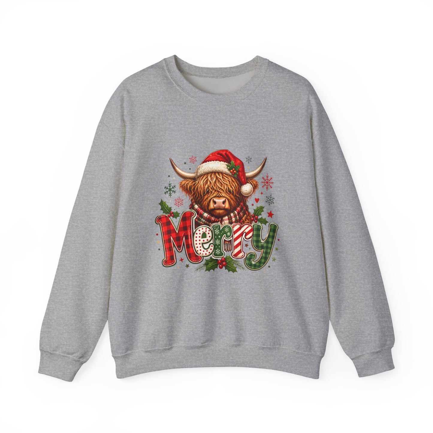 Christmas Highland Cow 'Merry' Sweatshirt – Festive Holiday Crewneck