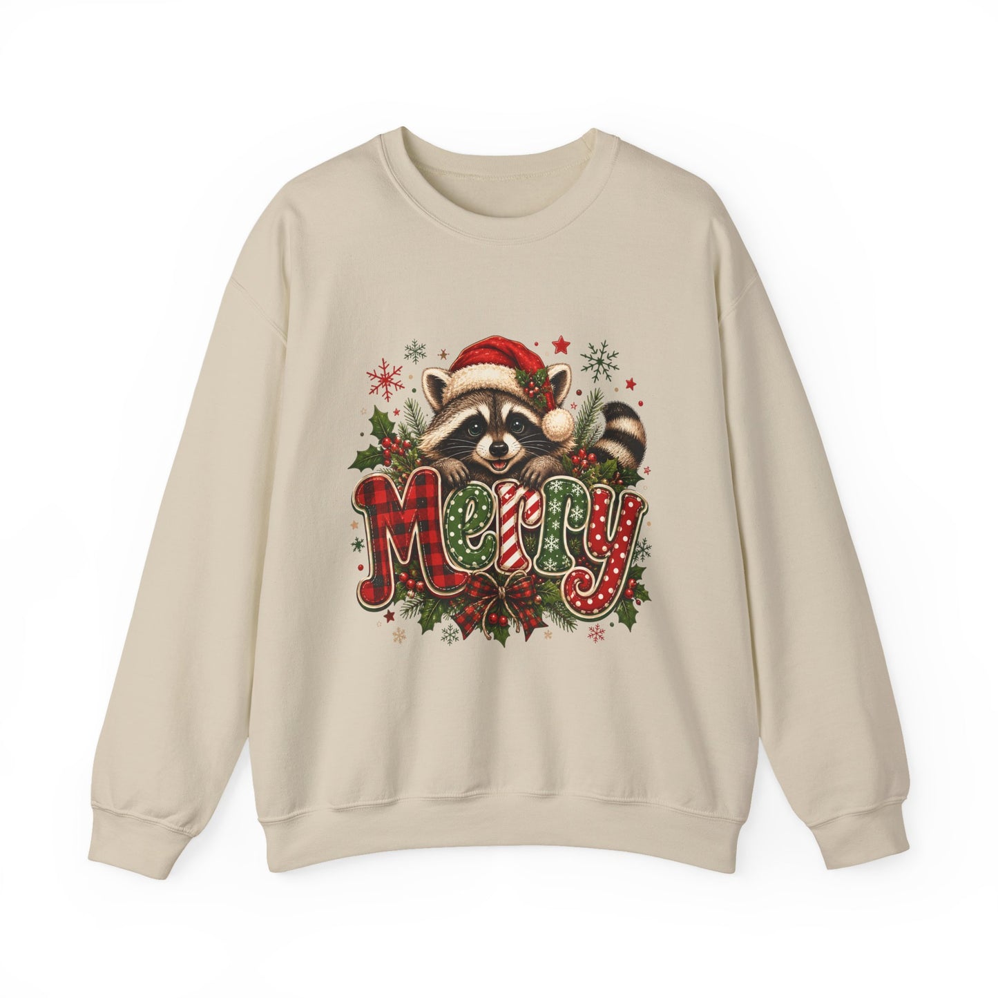 Christmas Raccoon "Merry" Sweatshirt — Cute Holiday Crewneck