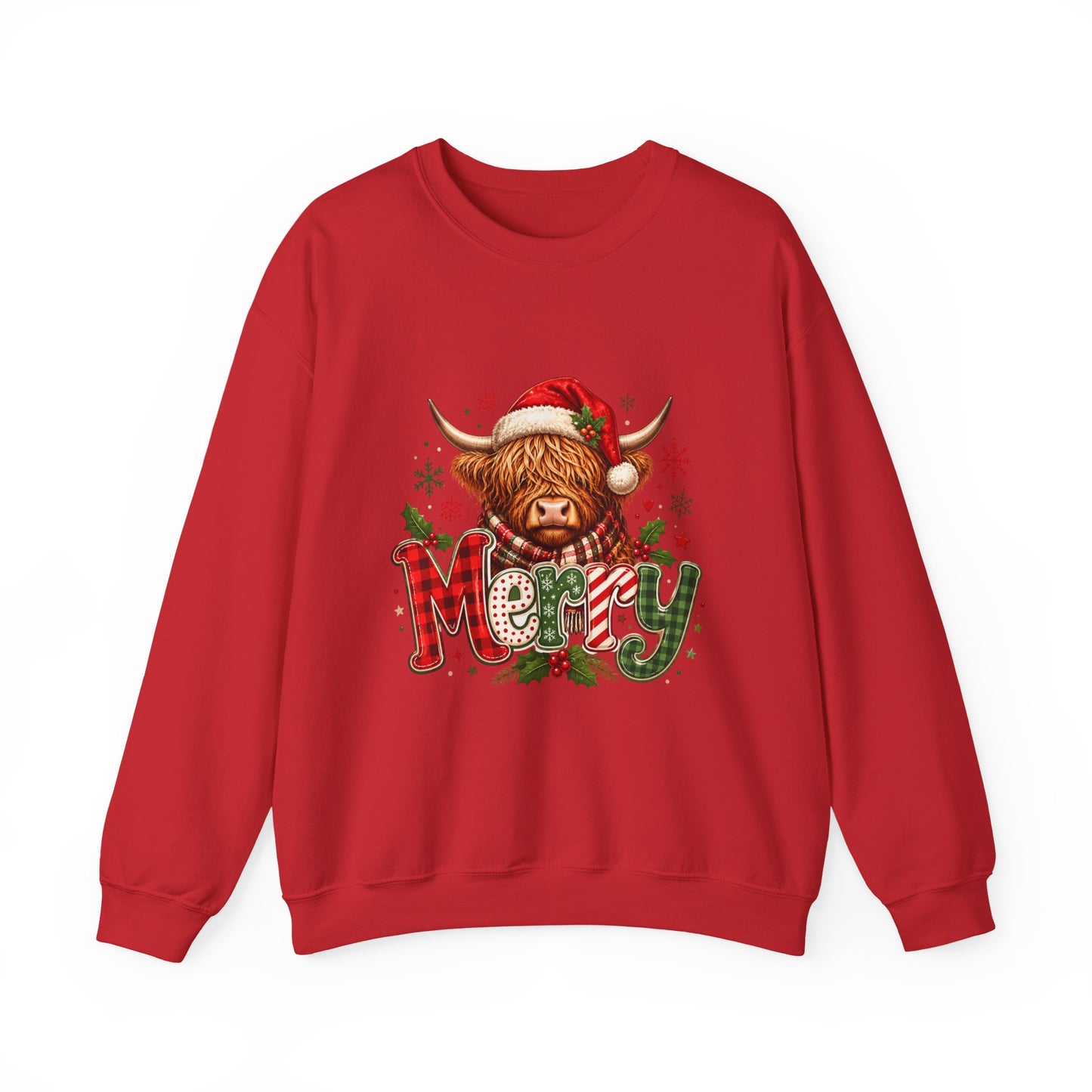 Christmas Highland Cow "Merry" Crewneck Sweatshirt