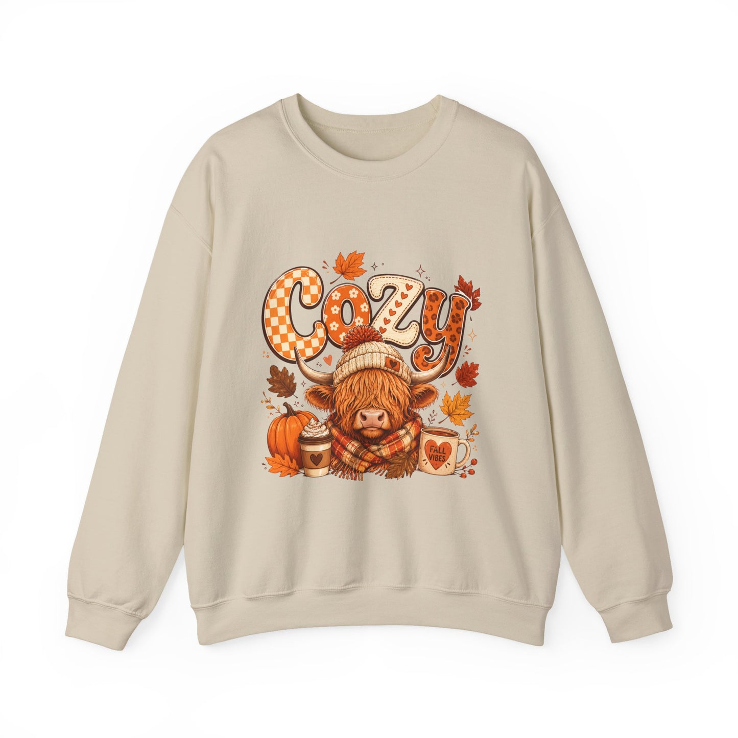 Cozy Autumn Bear illustration Sweatshirt | Fall Leaves, Pumpkin, Hot Cocoa