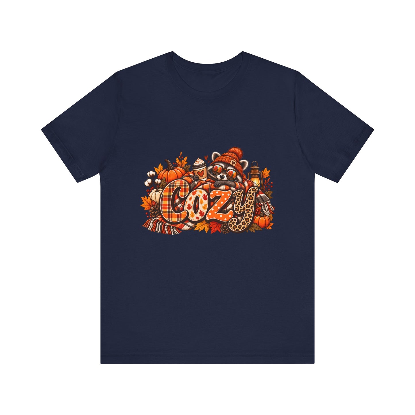 Cozy Fall Pumpkin Racoon Tee | Autumn Leaves, Plaid, Hot Cocoa