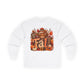 Highland Cow Fall long sleeve tee | autumn pumpkin leaves plaid lettering