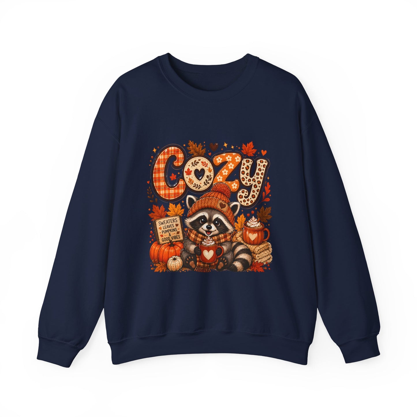 Cozy Raccoon Fall Sweatshirt | Autumn Pumpkins Leaves Plaid