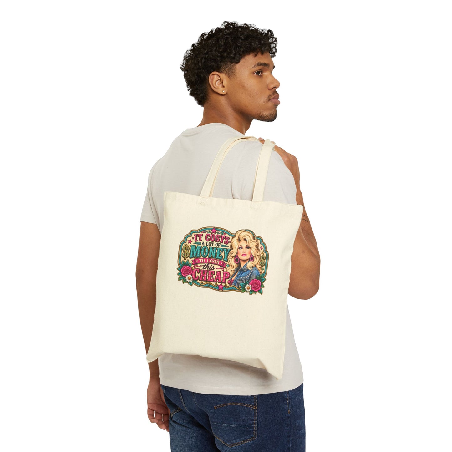 Vintage Dolly Parton 'Cheap' Quote Tote Bag — Retro Country Music Canvas Tote