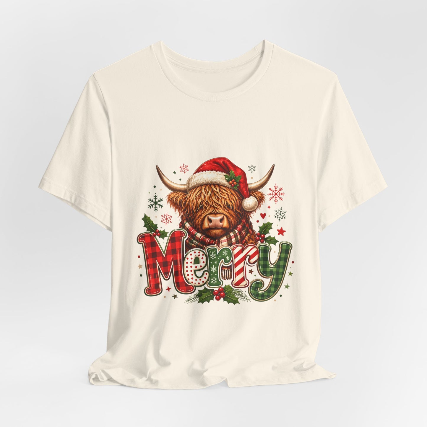 Merry Highland Cow Christmas Tee