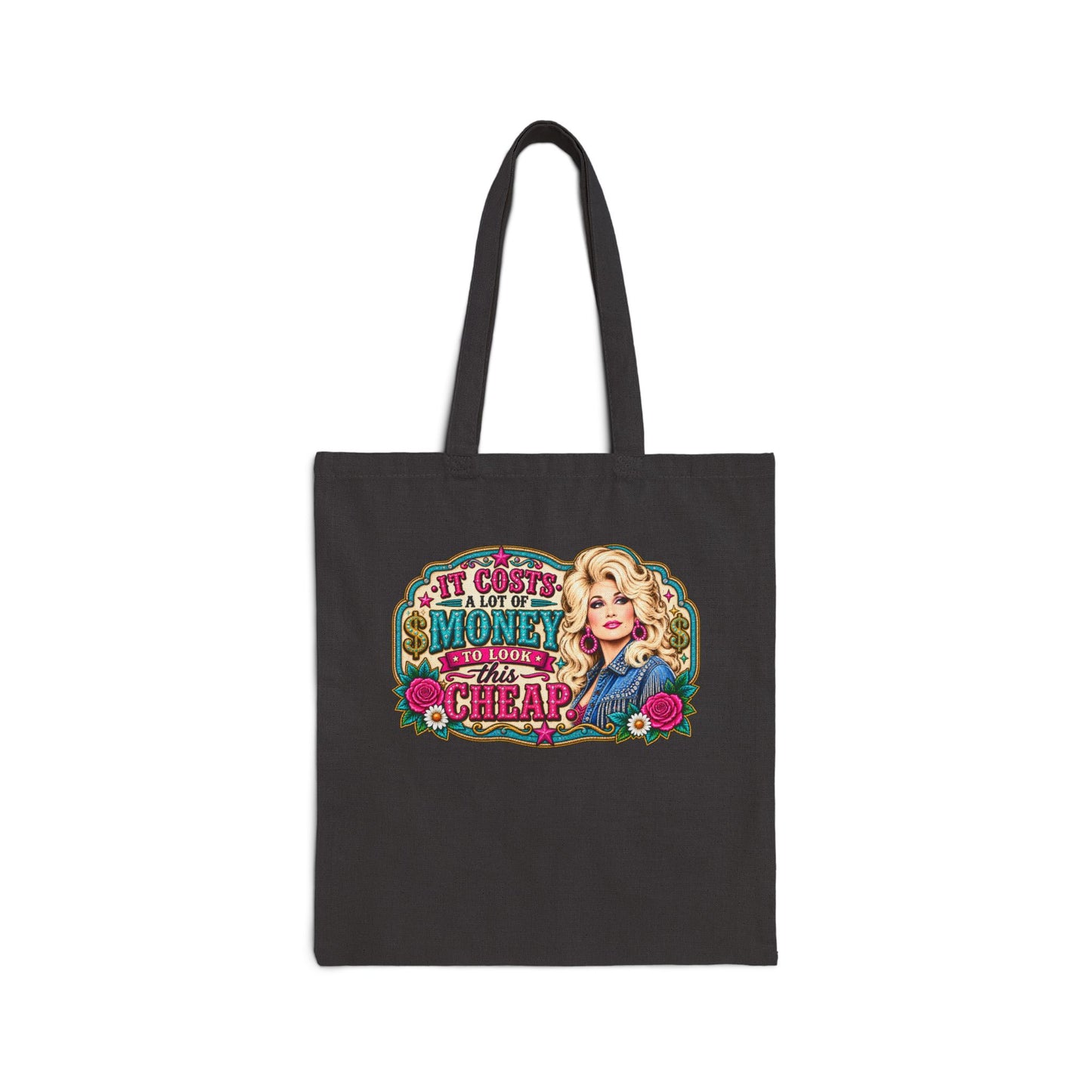 Vintage Dolly Parton 'Cheap' Quote Tote Bag — Retro Country Music Canvas Tote