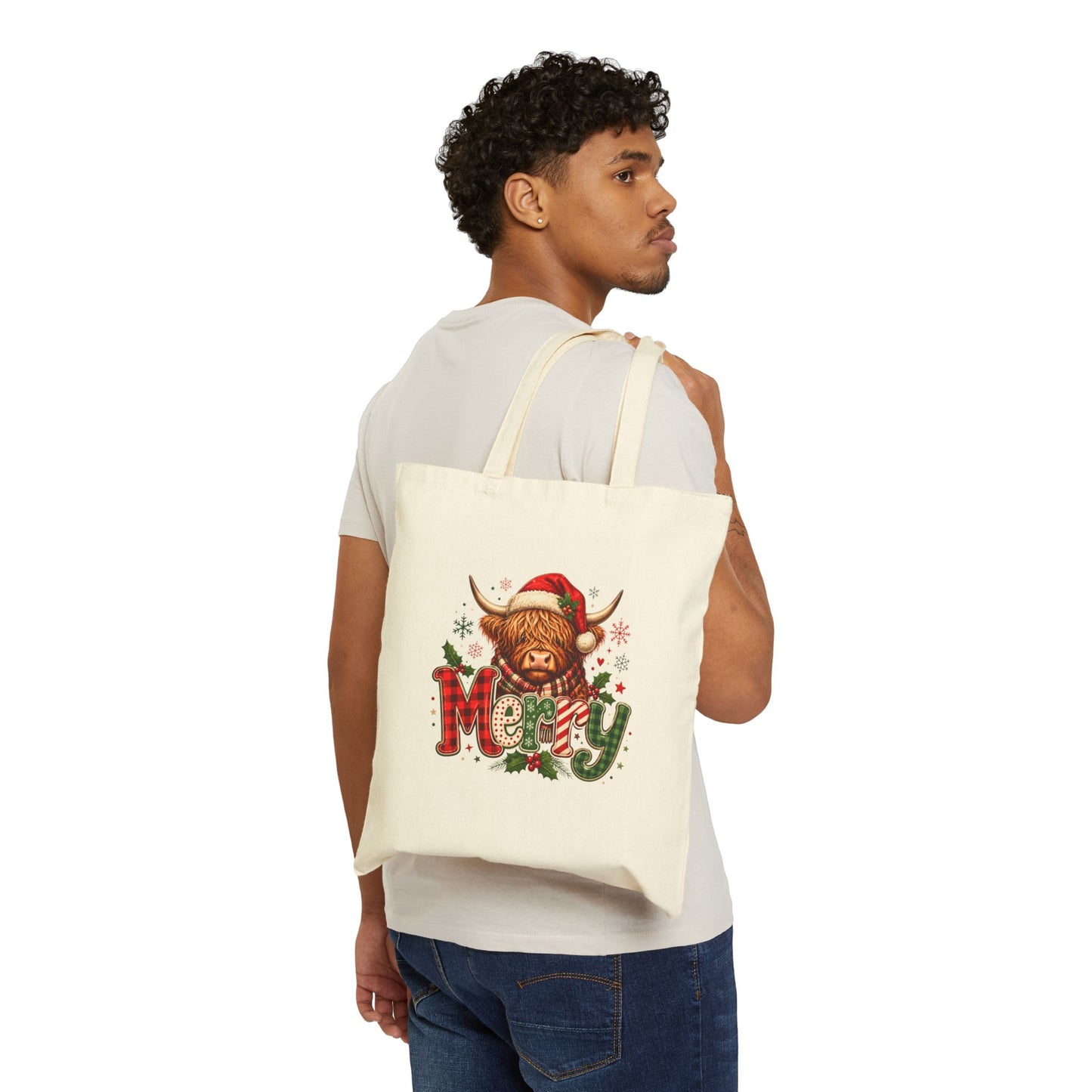 Merry Highland Cow Holiday Tote