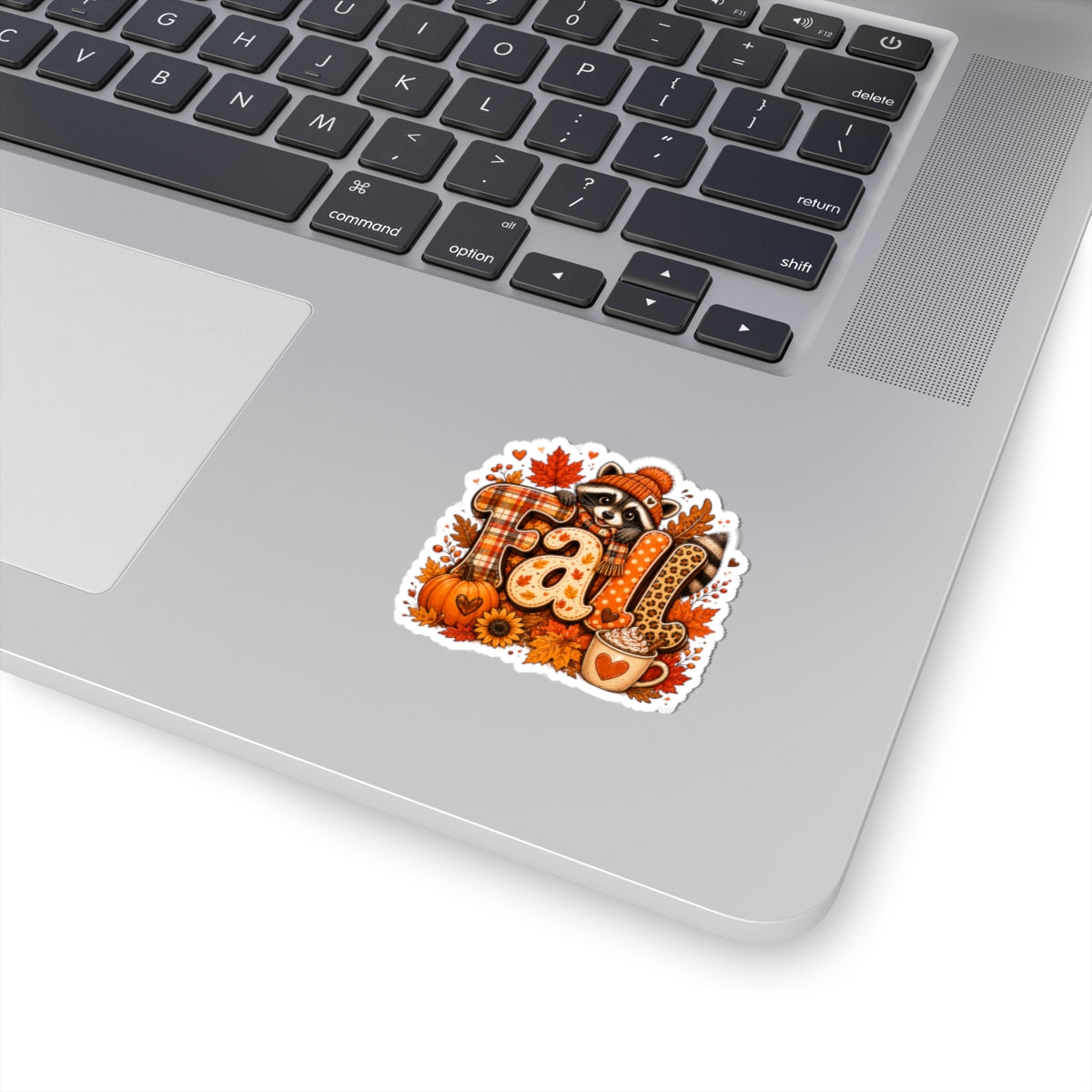 Fall Raccoon Sticker | Autumn Leaves Pumpkin Hot Cocoa Kiss-Cut Sticker