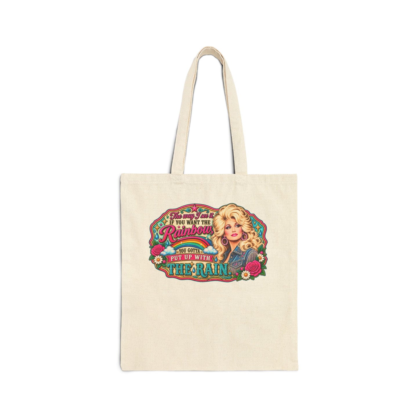 Tote Bag — Retro Dolly Parton Floral Quote Canvas Tote