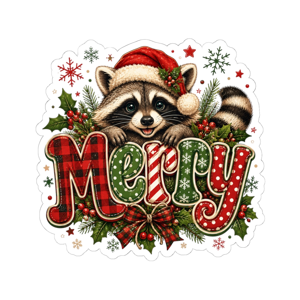 Merry Raccoon Christmas Sticker