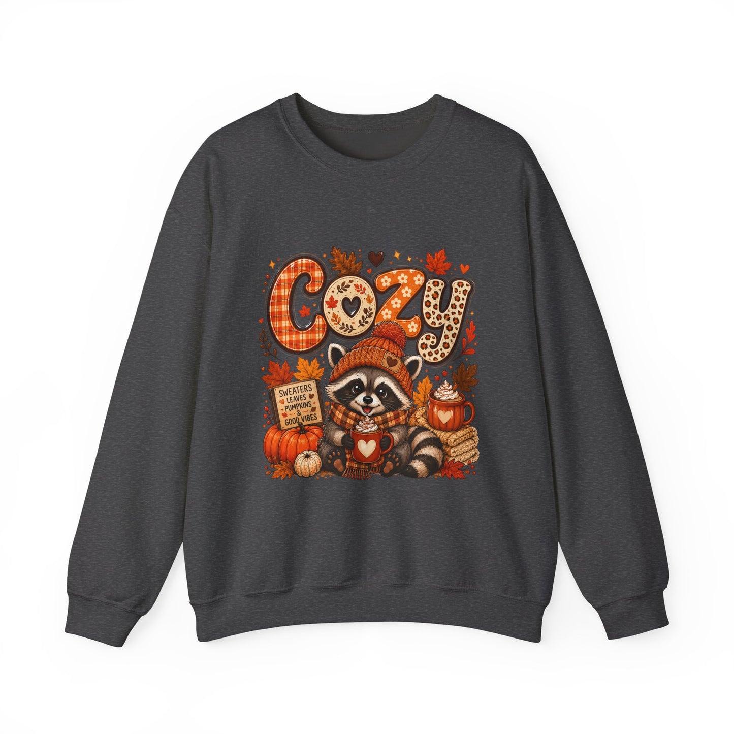 Cozy Raccoon Fall Sweatshirt | Autumn Pumpkins Leaves Plaid