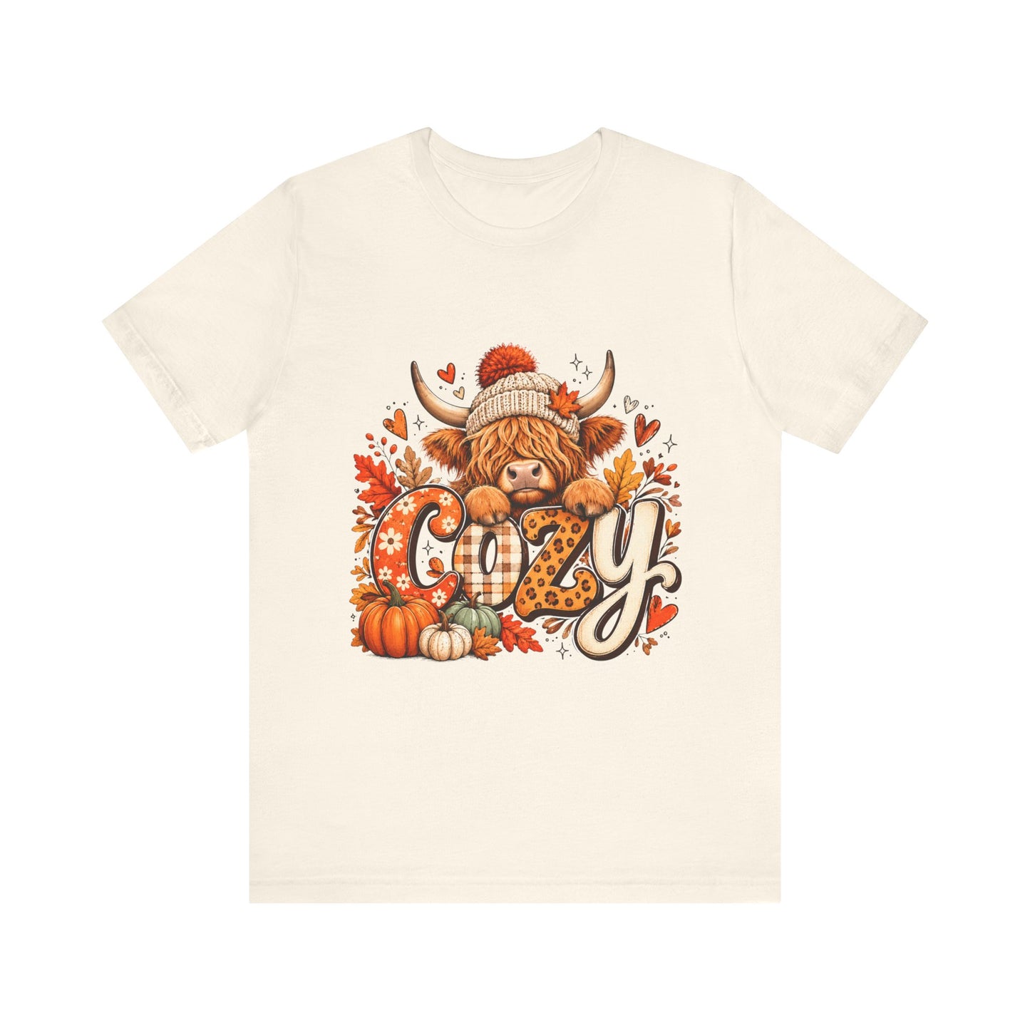 Cozy Highland Cow Autumn Tee | Fall Pumpkin Leaves Sweatshirt Style Shirt