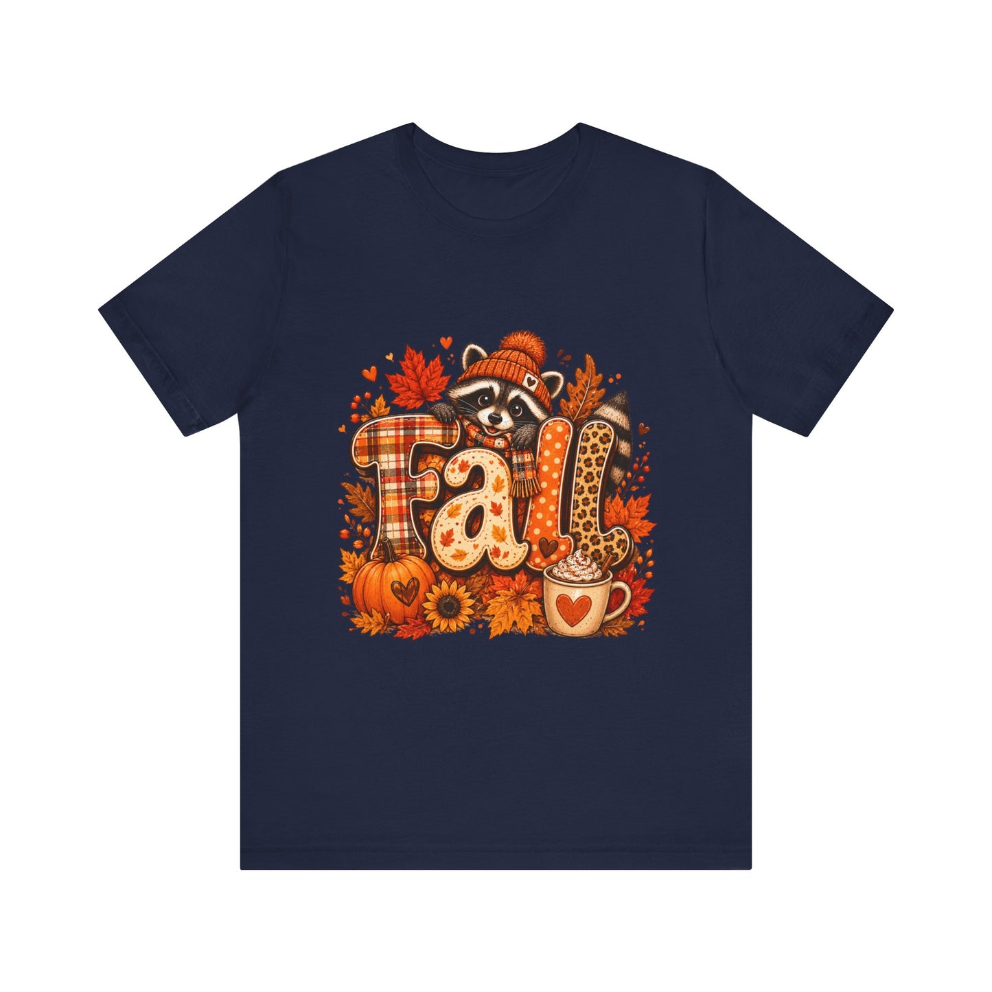 Fall Raccoon Autumn Leaves Tee | Pumpkin Plaid Coffee Mug Design