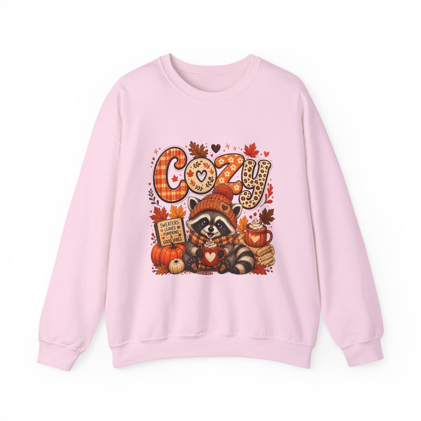 Cozy Raccoon Fall Sweatshirt | Autumn Pumpkins Leaves Plaid
