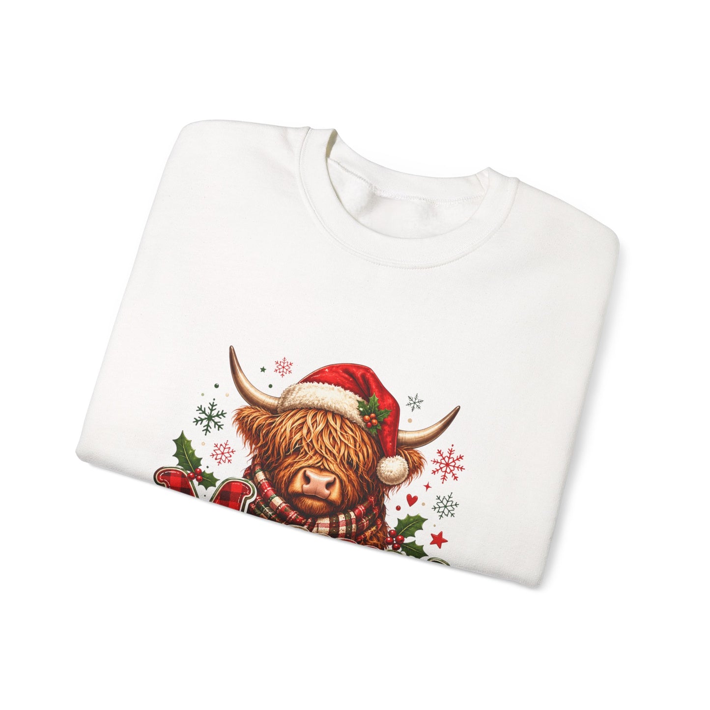 Christmas Highland Cow 'Merry' Sweatshirt – Festive Holiday Crewneck