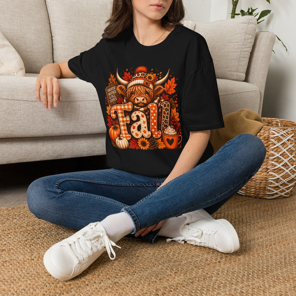 Fall Highland Cow Graphic T-Shirt