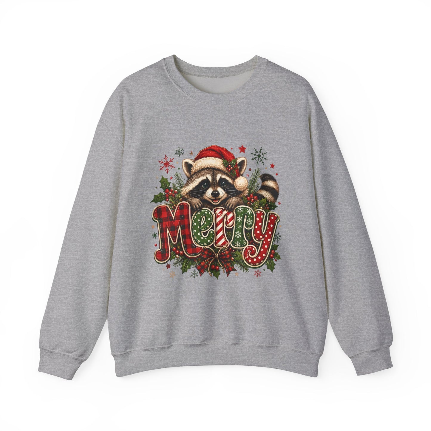 Christmas Raccoon "Merry" Sweatshirt — Cute Holiday Crewneck