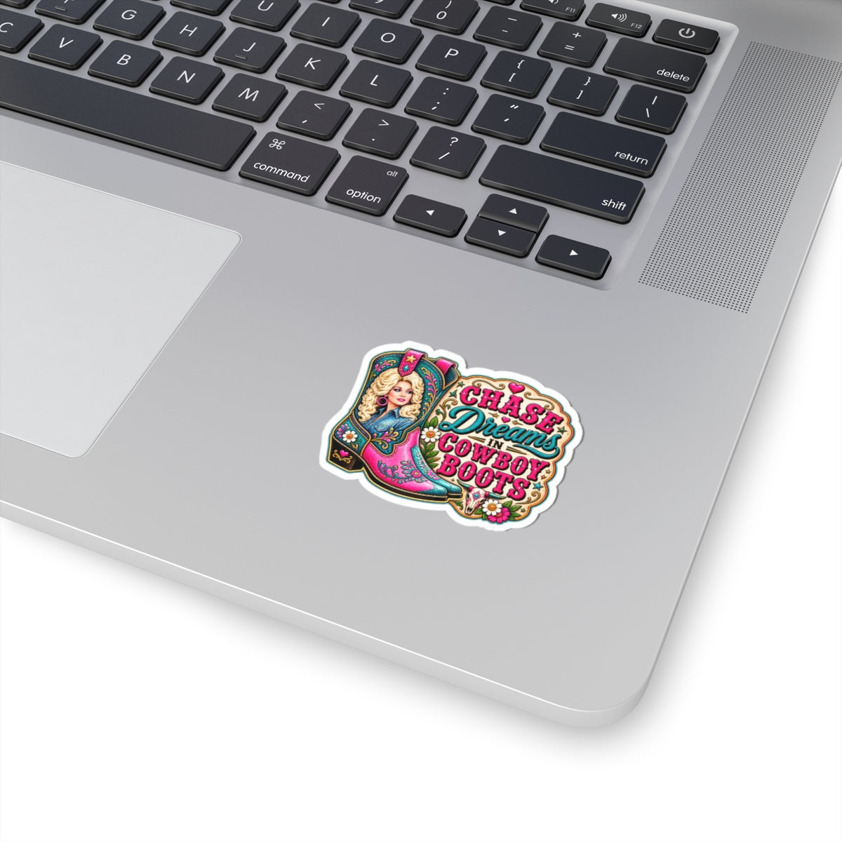 Chase Dreams in Cowboy Boots Kiss-Cut Sticker — Pink Western Cowgirl Boot Design