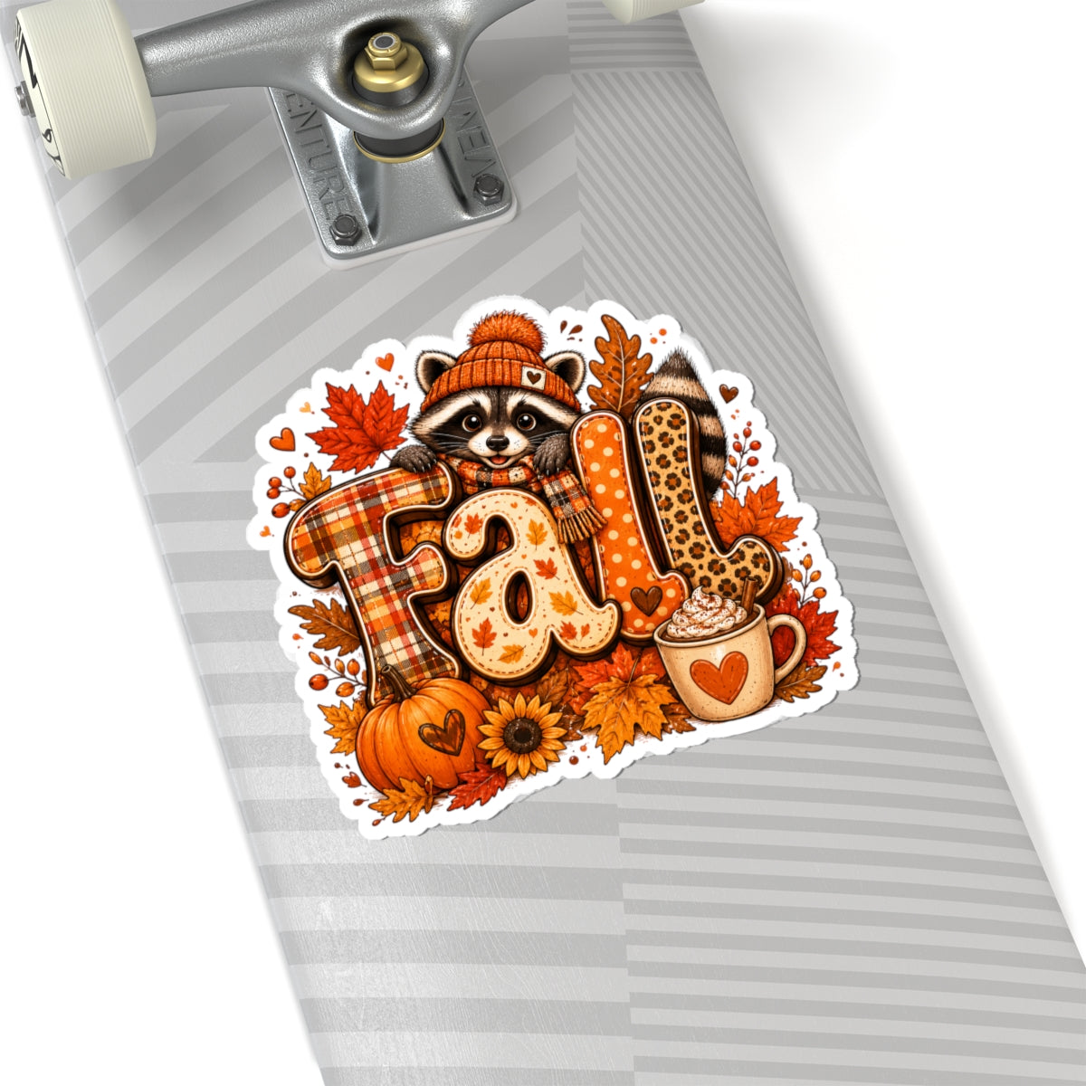 Fall Raccoon Sticker | Autumn Leaves Pumpkin Hot Cocoa Kiss-Cut Sticker