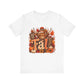 Highland Cow Fall Tee | Autumn Pumpkin Leaves, Sunflower Coffee Cup