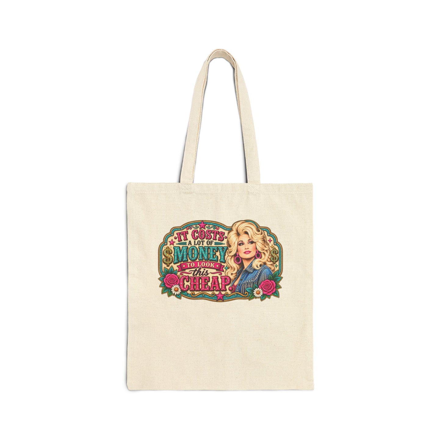 Vintage Dolly Parton 'Cheap' Quote Tote Bag — Retro Country Music Canvas Tote