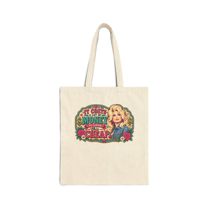 Vintage Dolly Parton 'Cheap' Quote Tote Bag — Retro Country Music Canvas Tote