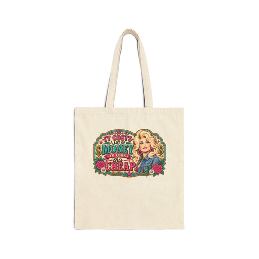 Vintage Dolly Parton 'Cheap' Quote Tote Bag — Retro Country Music Canvas Tote