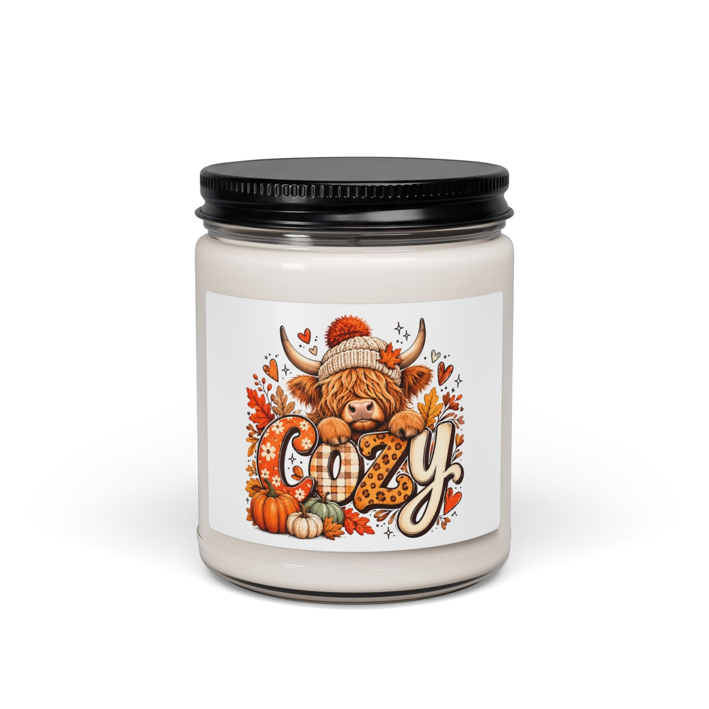 Cozy Highland Cow Candle, Soy Candle | 9oz Autumn Cow Design