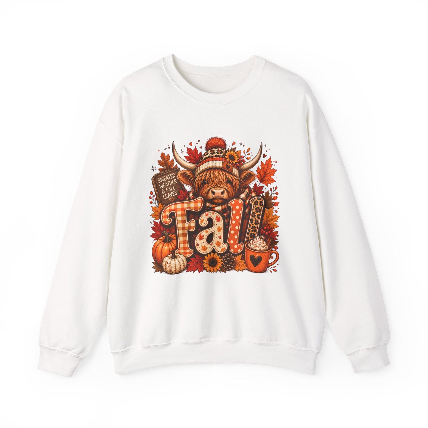Autumn Highland Cow Fall Sweatshirt | Pumpkin Sunflower Harvest