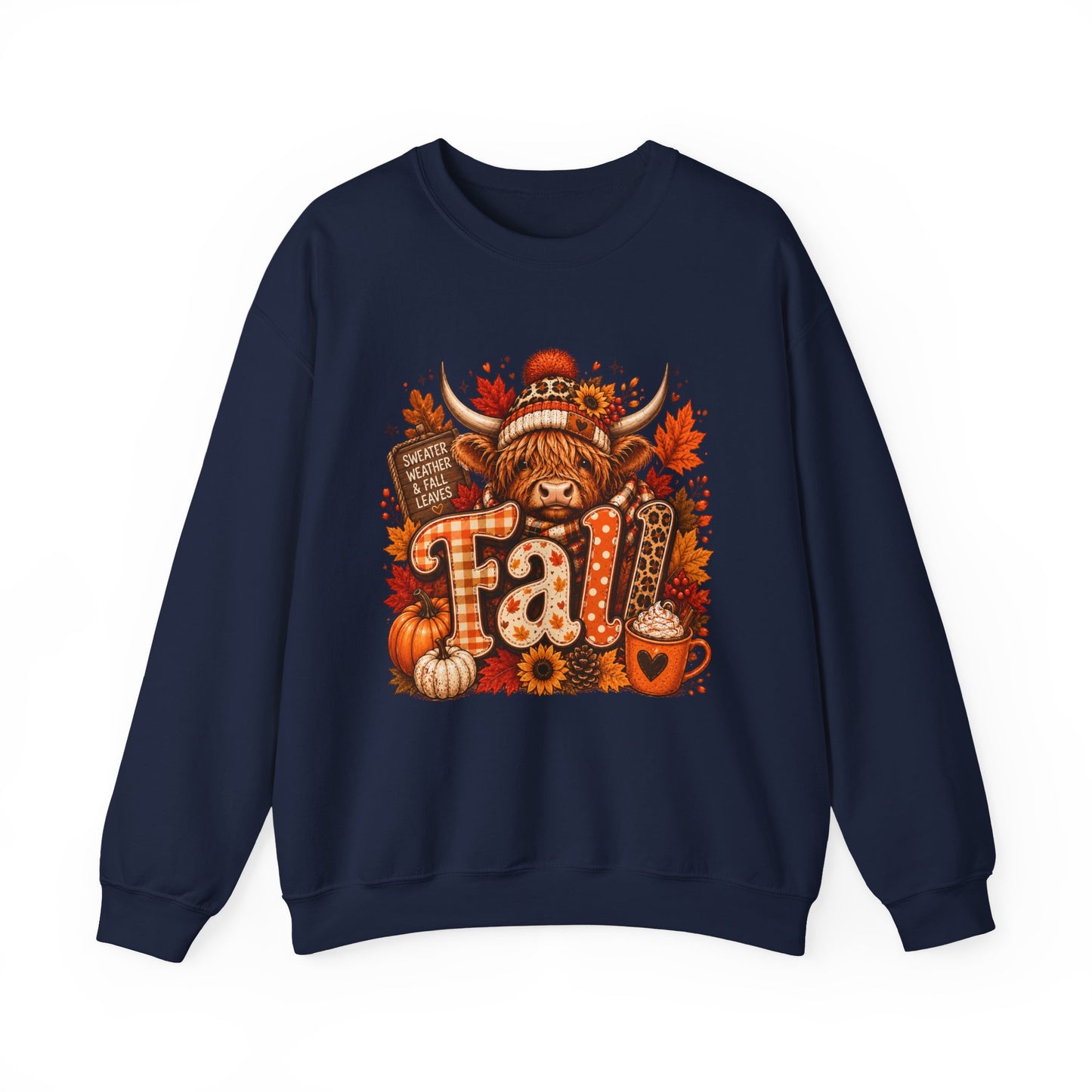 Autumn Highland Cow Fall Sweatshirt | Pumpkin, Sunflowers, Plaid